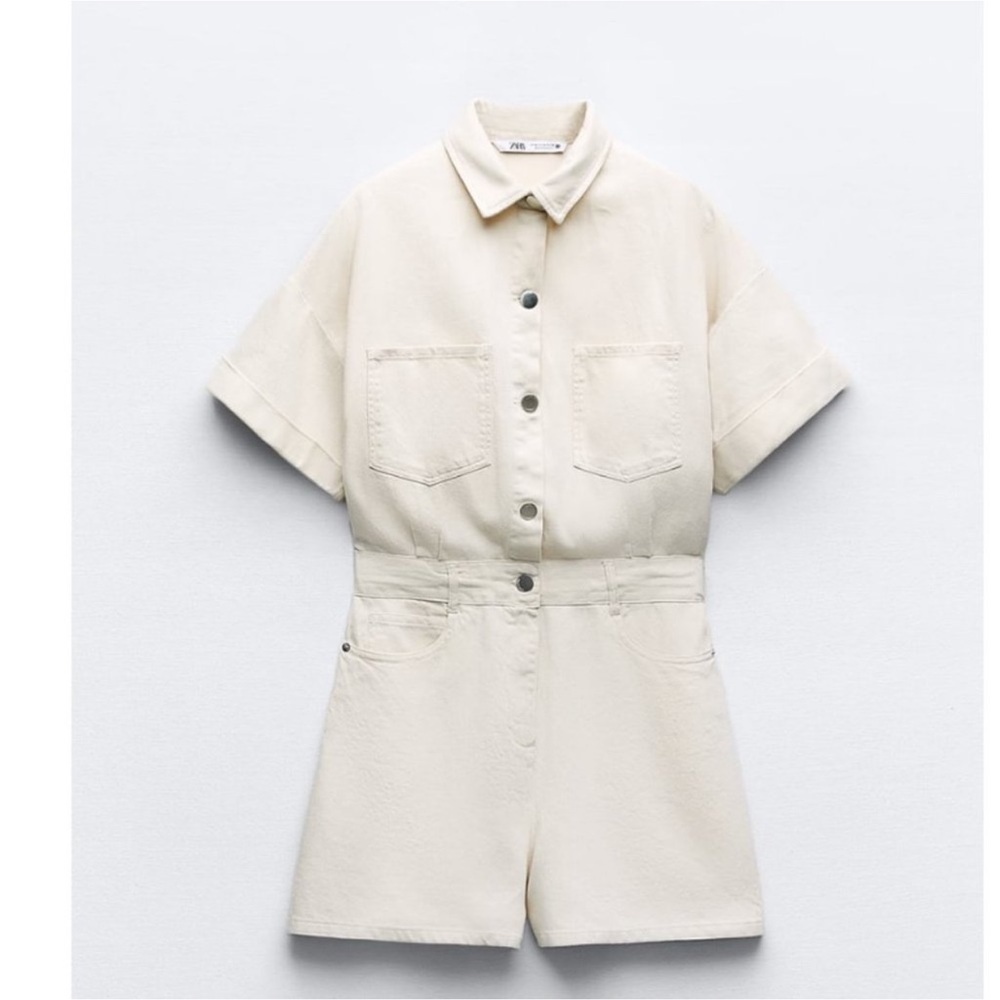 Zara Cream Short-Sleeve Jumpsuit